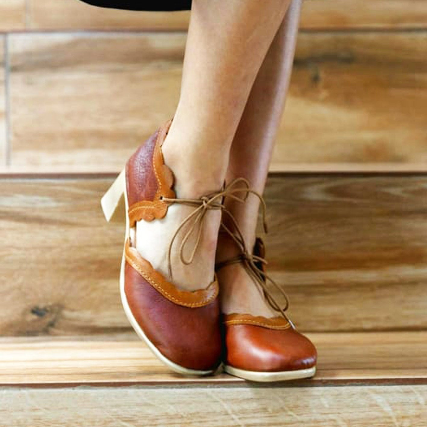 SALE Cloë Brown&Tan ribbon Heel