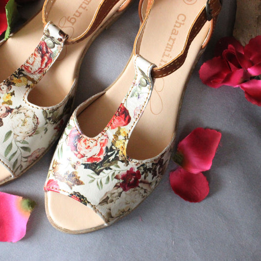 SALE Floral Tan TBar Sandal