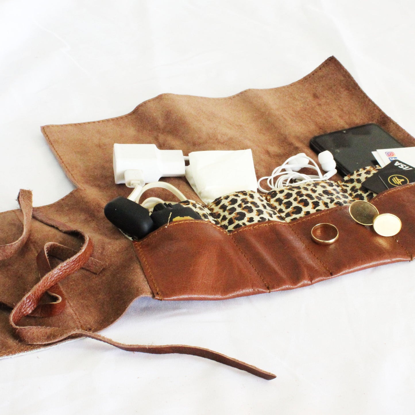 Leather Brown&Leopard Roly bag
