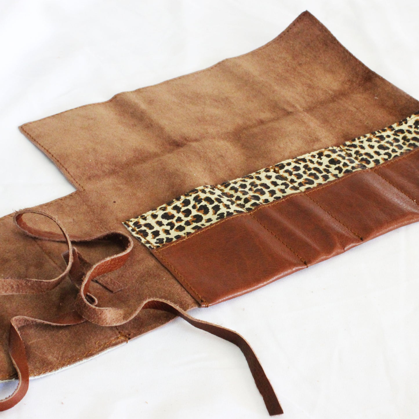 Leather Brown&Leopard Roly bag
