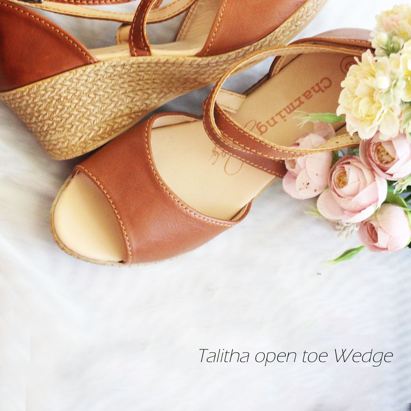 Talitha open Tan Cross Wedge