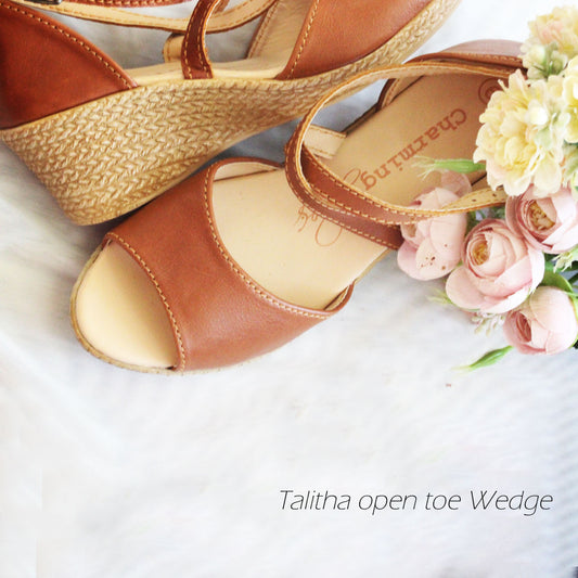 Talitha open Tan Cross Wedge
