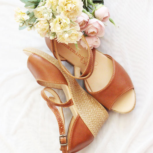 Talitha open Tan Cross Wedge