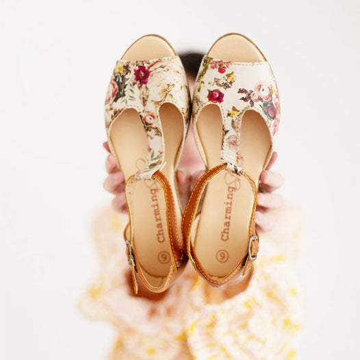 SALE Floral Tan TBar Sandal