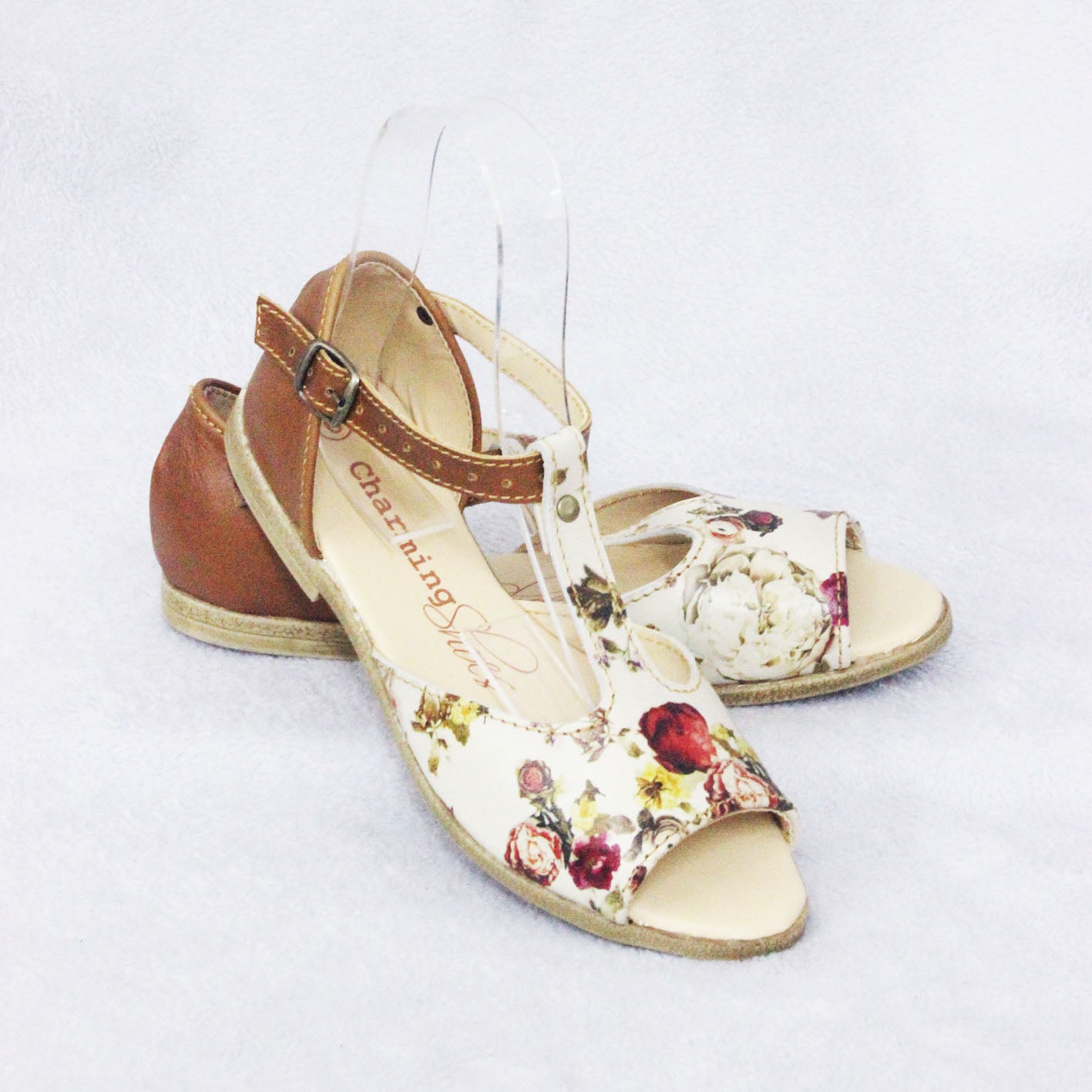 SALE Floral Tan TBar Sandal