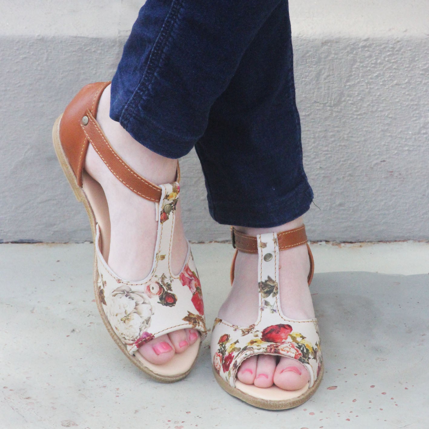 SALE Floral Tan TBar Sandal