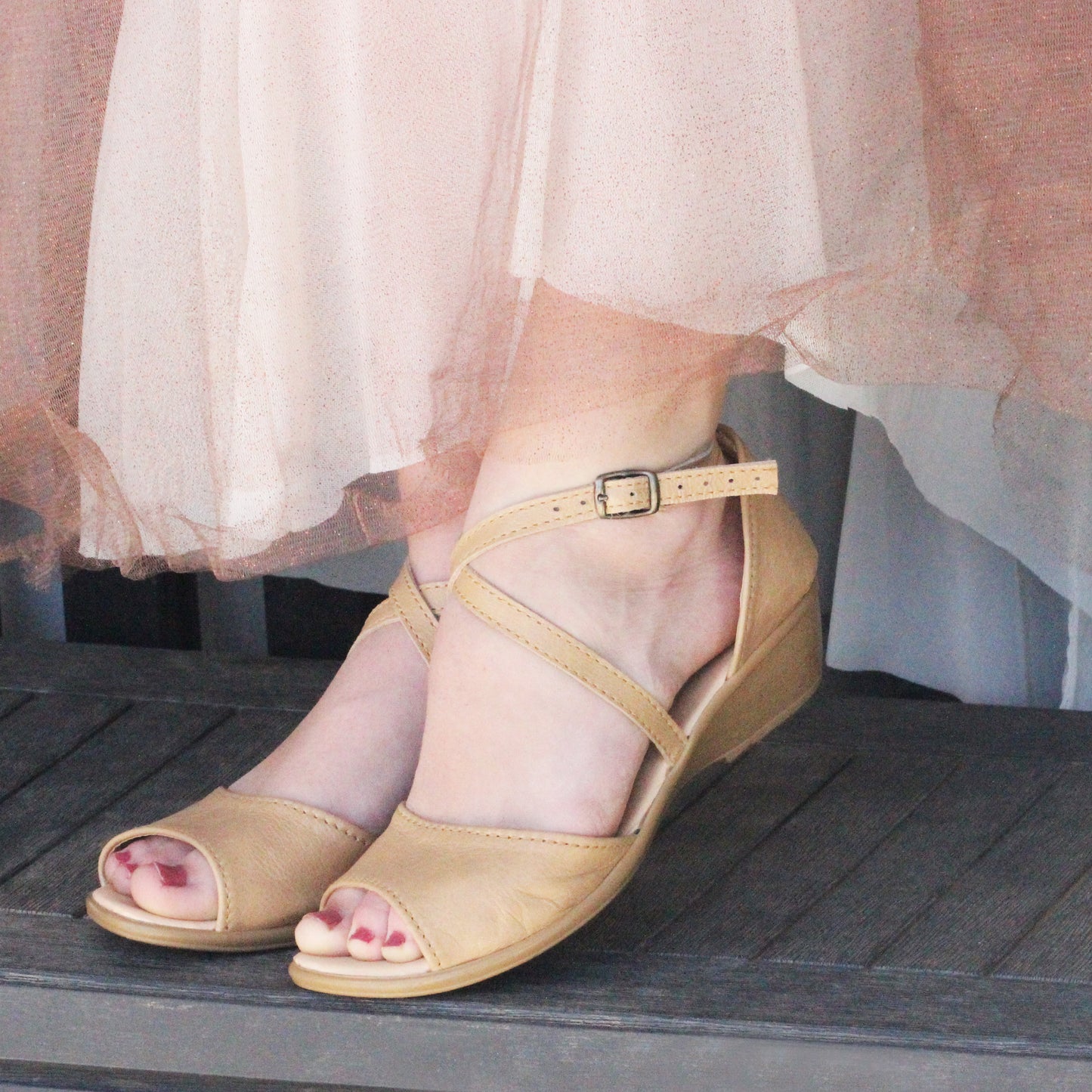 SALE Demi Beige opentoe Wedge