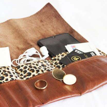 Leather Brown&Leopard Roly bag