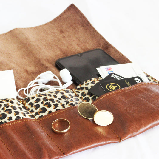 Leather Brown&Leopard Roly bag