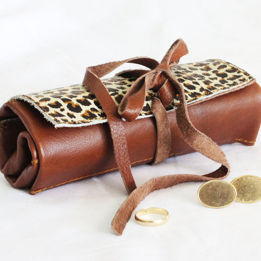 Leather Brown&Leopard Roly bag