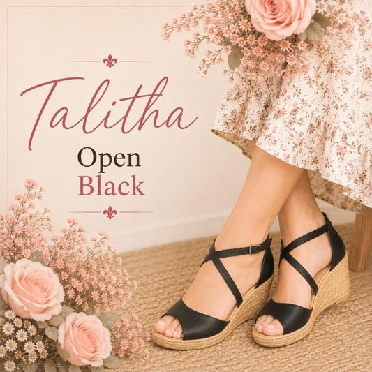 Talitha open Black Cross Wedge
