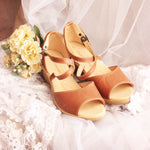 Talitha open Tan Cross Bridal Wedge