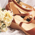 Talitha open Tan Cross Bridal Wedge