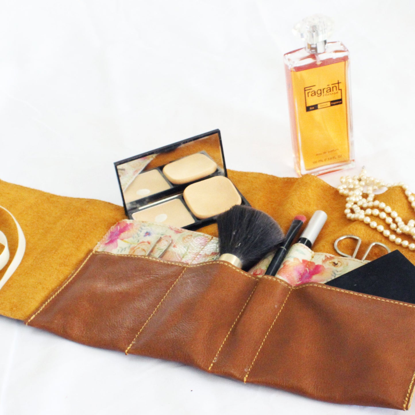 Leather Tan&Floral Roly bag