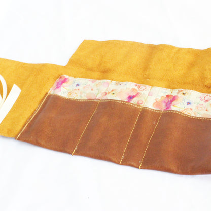 Leather Tan&Floral Roly bag