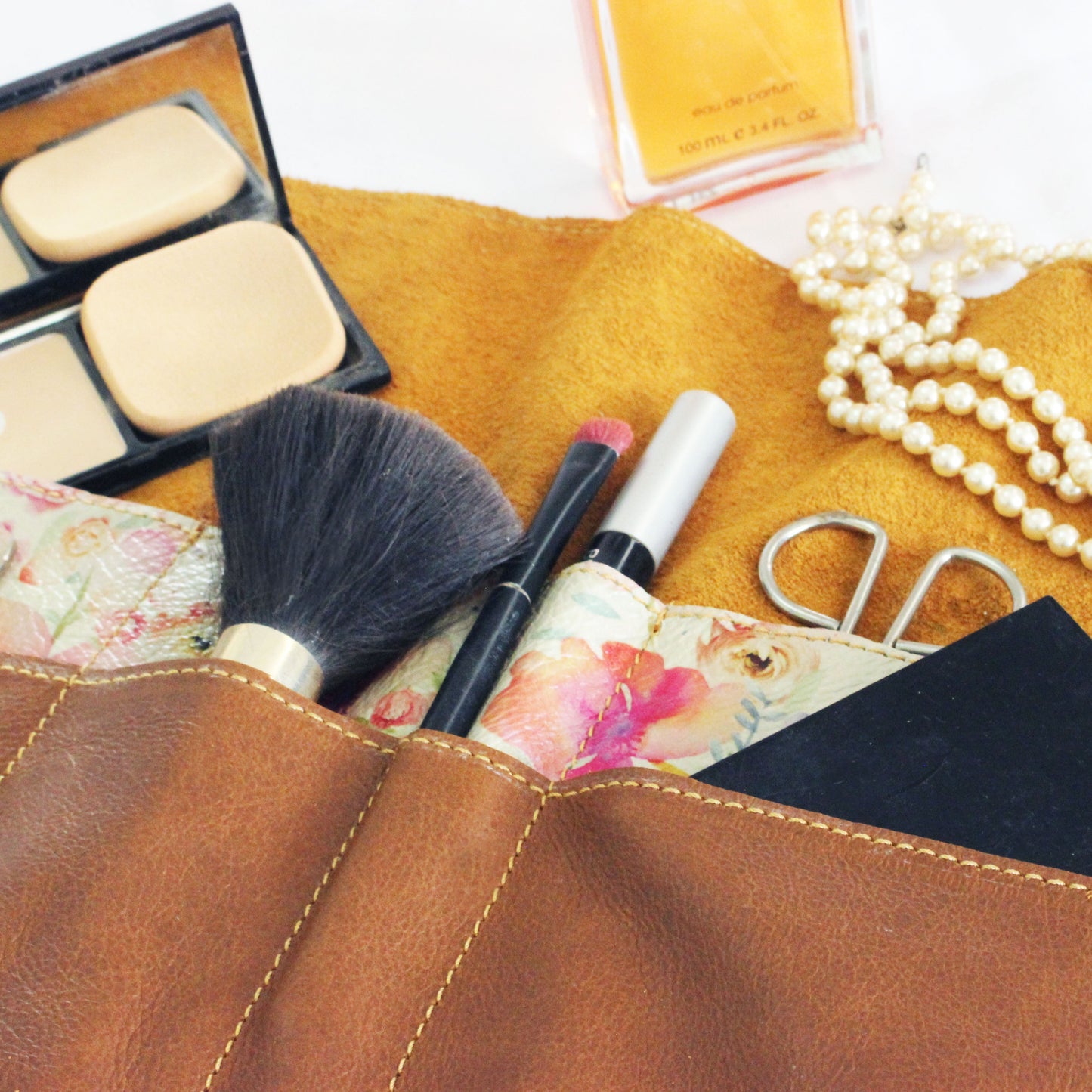 Leather Tan&Floral Roly bag