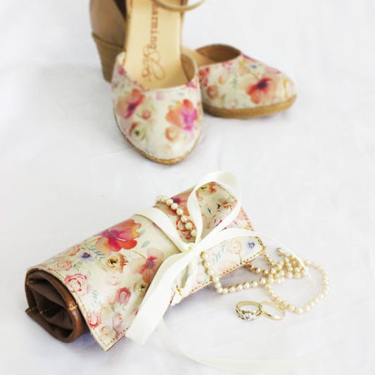 Leather Tan&Floral Roly bag