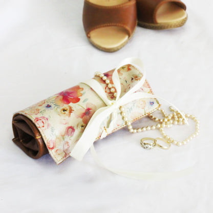 Leather Tan&Floral Roly bag