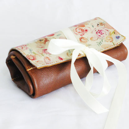 Leather Tan&Floral Roly bag