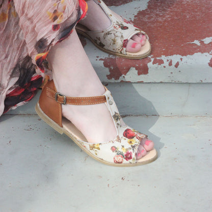SALE Floral Tan TBar Sandal