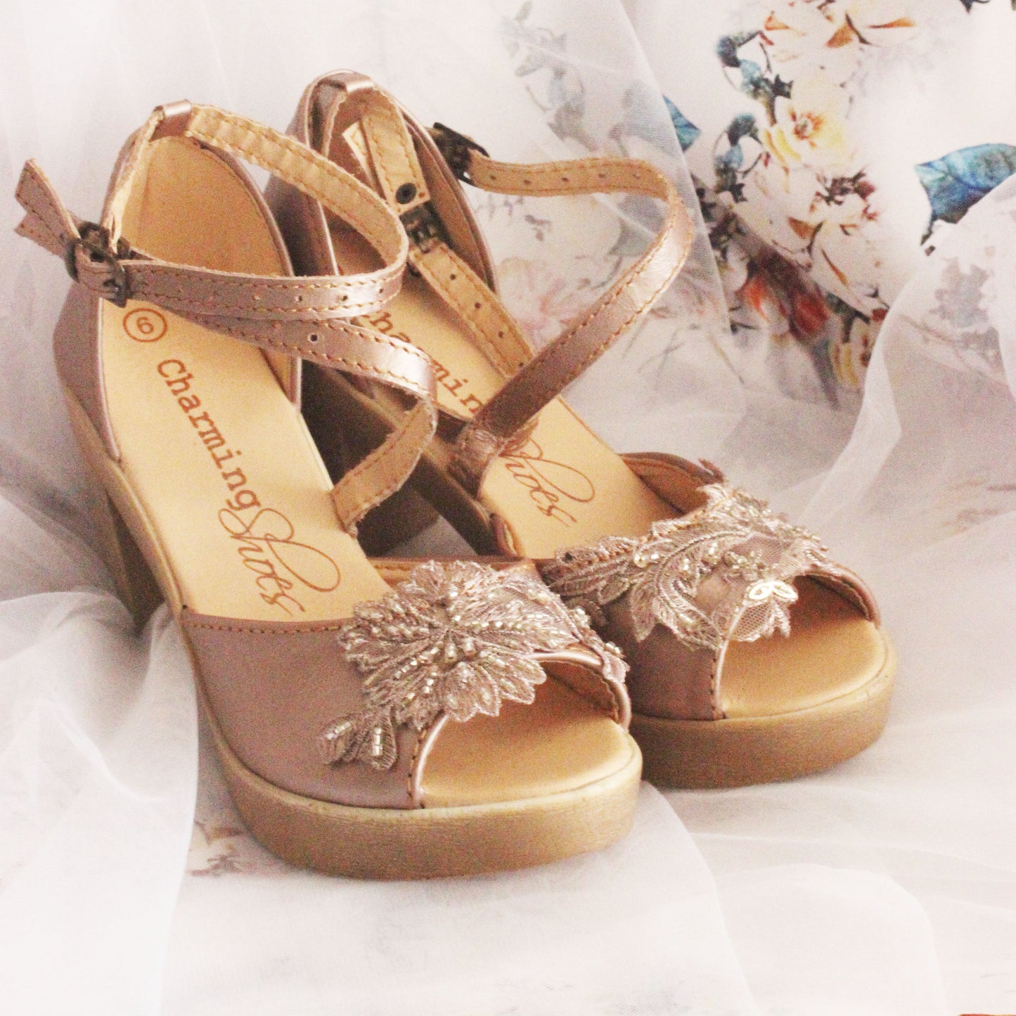 Zoë Bridal Rosegold & Lace HEELS