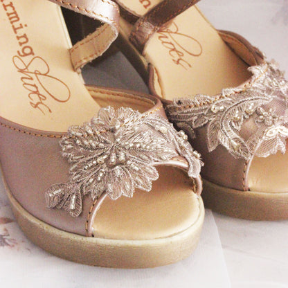 Zoë Bridal Rosegold & Lace HEELS