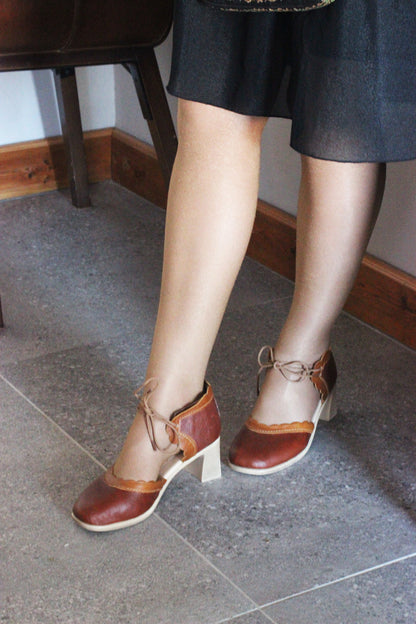 SALE Cloë Brown&Tan ribbon Heel
